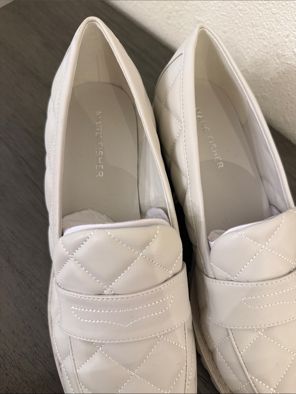 Marc Fisher NWT Cream Quilted Lug Sole Platform Penny Loafers Shoes 9.5M - Picture 5 of 13